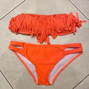Neon Orange Fringe Bikini Set